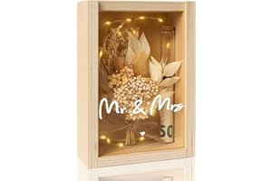 BUY BY BROTHERS Geldgeschenk Hochzeit, Hochzeitsgeschenke für Brautpaar, Geldgeschenke für Brautpaare, Holzbox + Trockenblumen + Reagenzglas, Mr und Mrs + LED , Verlobung, Hochzeitstag, Hochzeitsgeschenk Geld