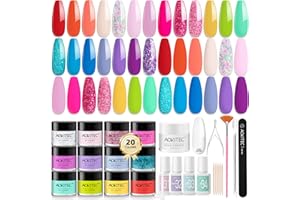 Aokitec 36 PCS Dip Powder Nail Kit - 21 SummerColours Nail Dipping Powder Kit with Dip Base Activator Top Coat Brush Saver for French Manicure Starters, Gift Sets for Women & Girls