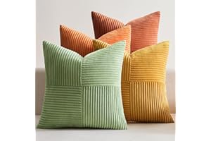 EMEMA Kissenbezug Kordsamt 4er Set Herbst Patchwork Kissenhülle 40x40 cm Zierkissenbezug Dekokissen Sofakissen Kord Dekorative Kissen für Sofa Sessel Zuhause Schlafzimmer Orange-grün Serie