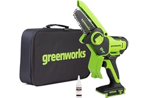 Greenworks 24V Mini Motosega a Batteria per Potatura, 4 Pollici Sega a Batteria per Potatura, 10cm Auto-Lubrificante Motosega Elettrica per cortile Il Taglio Del Legno Giardini-G24MCS10