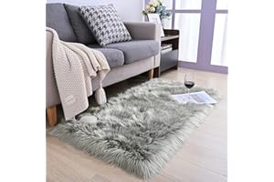 YIHAIC Faux tappetto di pelle di pecora tappeto, Pecora Agnello imitazione pelliccia sintetica decorativa, adatto per tappeto per soggiorno, tappetino per il letto (Grigio, Rectangle 50 x 150 CM)