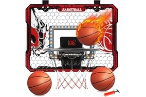 EVOIO Basketball Hoop Indoor, Over The Door Basketball Hoop with Scoreboard, 3 Balls & Pump, Basketball Toys for 5 6 7 8 9 10 Year Old Boys Mini Basketballs Hoop for Kids Bedroom