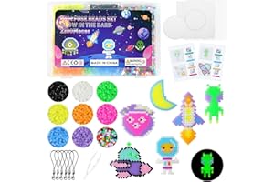 AUAUY Zestaw Koralików do Prasowania - Błyszczące i Świecące w Ciemności, 5 mm, z Płytką na Długopisy i Papierem - Dla Dzieci