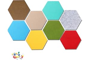 HyFanStr Coloured Hexagon Felt Board Bulletin Board, Memo Display Board Small Notice Board, Hexagon Cork Tiles to Keep Photos with 16 Push Pins, Pack of 8
