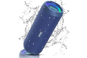 RIENOK Bluetooth Lautsprecher mit Licht Bluetooth 5.3 Musikbox Bass Kabellos Box mit IPX7 wasserdicht Stereo Sound Tragbar (Blau, 3,600 mAh)