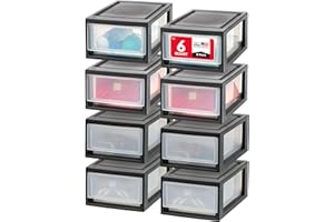 IRIS OHYAMA IRIS USA MSD-1 - Contenitore compatto impilabile, 4 cassetti, nero, 6 quarti, confezione da 8