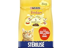 FRISKIES | Chat | Croquettes complètes pour Chats Adultes stérilisés | Au Boeuf, Au Poulet et aux Légumes | Aliment Complet pour Les Chats stérilisés | Sac | 3 KG