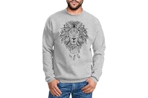 Neverless Sweatshirt Herren Aufdruck Löwe Boho Style Atzekenmuster Traumfänger Ethno-Print Rundhals-Pullover Rundhals-Pullover