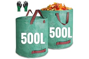 JARDILIFE Garden Waste Bags Heavy Duty 500 500 Litre 2 Pack, Reusable Sacks with 1 Pair of Gardening Work Gloves, Tools Bags for Garden Waste Plant Waste Grass Leaves (500L*500L)