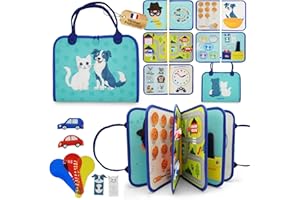 KAHOUETT Busy Board Montessori en Feutrine - 100% en Français - Jeu Éducatif de Voyage Avion & Voiture Enfant 2-5 Ans- Livre d'Activités Calme : Emotions, Chiffres, Motricité Fine - Idée Cadeau
