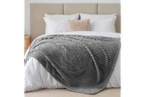 ‎BEDELITE BEDELITE Kuscheldecke Flauschig Decke Extra Groß - weiche Flanell Decken Grau 230x270 für Bett, Deko Streifen Cord Fleecedecke als Tagesdecke für Schlafzimmer, King Blanket Wide Use
