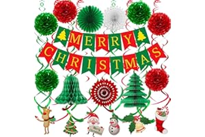 Chuankefanxing Decoraciones para Fiestas de Navidad, Decoraciones navideñas, Set de 24 banderolas de Adornos navideños, Pancartas Reutilizables de Papel con Pompones para decoración de Interiores