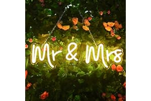 ASLANKA Mr & Mrs Neon Sign Wedding Party Home Decor, LED Light Signs Wedding Decoration Valentines Day Anniversary Wedding Gift, 19.6 x 5.5 inch (Warm White)