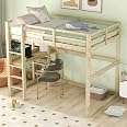 Letto a soppalco 140x200 cm in pino massiccio con scrivania e ripiani - Bianco