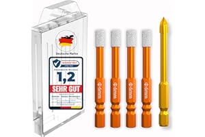 Bachsam® Diamantbohrer Set (4 Stück) 6mm Fliesenbohrer Glasbohrer Keramikbohrer Porzellanbohrer Feinsteinzeugbohrer Granitbohrer – Bohrkrone Fliesen mit Sechskantschaft. (6mm Diamantbohrer)