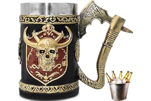 ZONSUSE Chope Viking,Tasse Viking en Acier Inoxydable,Chope à Bière Médiévale,Tasse de Crâne Viking,Mug de Hache Viking, Cadeau Homme Original pour Papa Père Mari Frère Petit Ami 600ml (Hache)