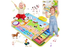 Dromlag 3 in 1 Music Mat Toys for 1-6 Year Olds, Piano & Drum Instrument, Animal Theme, Musical Piano Dance Mats for Kids, Early Educational Toddler Toys Birthday Christmas Xmas Gifts for Kids