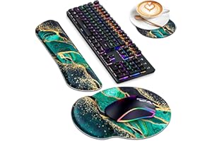 ‎ABETCABE Mousepad mit Handauflage, 3-en-1 Mauspad mit Gelkissen Tastatur Handgelenkstützen und Untersetzer Set, mit ergonomischem erhöhten Memory Foam für einfaches Tippen und Schmerzlinderung
