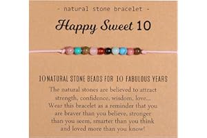 XKUZRWE Natural Crystal Milestone Birthday Bracelet Gifts for Girls Women Adjustable Bracelets Present for Daughter Granddaughter Niece Sister Friends (10 TH - 10th Birthday Color)