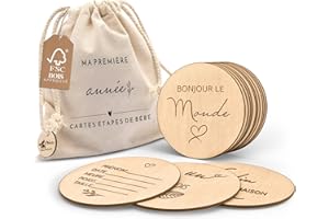 Mikito Tarjetas CUMPLE MES BEBE madera en FRANCÉS - CAPTURA 30 MOMENTOS ESPECIALES del primer año de tu bebé - Perfecto como regalos bebes recien nacidos originales