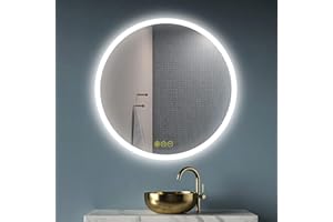AI-LIGHTING 60cm Round Mirror with Lights Bathroom LED Circular Mirror Illuminated Anti-Fog Backlit Light Up Circle Mirror Touch Switch Color Change Demister IP44 Dimmable
