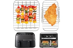 BYKITCHEN Accessoires de friteuse à air chaud pour Philips Dual Basket 3000, 9L/Tefal 5,2/3,1 l, Easy Fry, 2 supports de friteuse à air avec 5 brochettes, accessoires Air Fryer pour Tefal