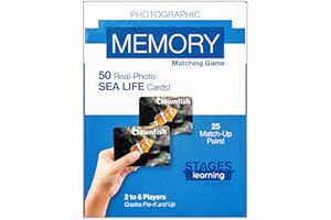 LANG-O-LEARN Stages Learning SLM222 Picture Sea Life Card Real Photo Concentration Memory Game Kids, Aquamarine, Size 5 x 3