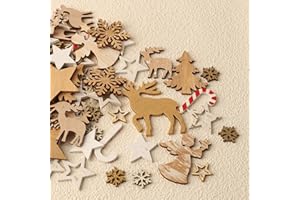 HERZWILD 90pcs holz Streudeko Weihnachten Glitzer Weihnachtsdeko Klein Holz Konfetti für Weihnachten Deko Tischdeko DIY Handwerk (mehrfarbig)