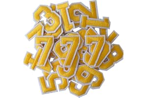 GUYI GYGYL 30 Pieces Iron on Numbers Patches, Yellow Number Patches, Numbers 0-9 Applique for Clothes, Dress, Hat, Socks, Jeans, DIY Accessories