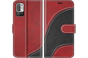BoxTii Funda para Xiaomi Redmi Note 10 5G / Xiaomi Poco M3 Pro/Redmi Note 10T, Funda de PU Cuero para Redmi Note 10 5G / Redmi Note 10T, Magnético Carcasa Libro con Ranuras para Tarjetas, Rojo