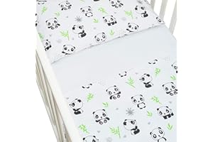 CANGOO CARE CangooCare® Set Lenzuola 3 Pezzi Per Lettino Neonato, Montessori, 80x160 cm, 1 Lenzuolo Di Sotto Con Angoli, 1 Lenzuolo Di Sopra, 1 Federa Cuscino, 100% Cotone, Panda