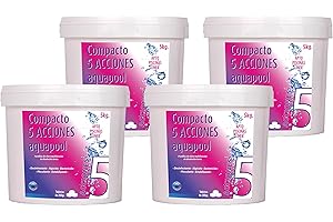 KING KONG CHEM Pack Súper Ahorro 4 uds Compacto 5 ACCIONES AQUAPOOL (200 GR) - Pastillas de Cloro multifunción - Disolución Lenta - Apto Piscinas Liner (4x5 KG)