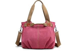 DIRRONA Casual Bolso de Mujer Moda Lienzo Bolsos Bandolera Viajes Bolso Bandolera Mujer Bolsa de Lona Trabajo Compras Bolsos Cruzados Multibolsillos Uso Diario Rojo A