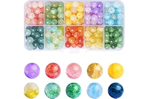 FINEASY 250 Piezas 8mm Cuentas de Vidrio Craquelado, Abalorios para Hacer Pulseras, Piedras Naturales 10 colores, Cristales para Manualidades Pulseras Collares