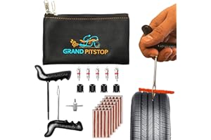 GRAND PITSTOP 42 Pcs Universal Tire Repair Kit, Heavy Duty Car Emergency Tool Kit for Flat Tire Puncture Repair, Compact Kit for Autos, Cars, Motorcycles, Trucks, RVs, etc.(30 Strips)