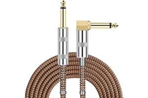 JOLGOO Gitarrenkabel, 1/4 Zoll Kabel 3m, gerade bis rechtwinklig 6,35mm Stecker Bass Keyboard Instrumentenkabel, Orange und Schwarz Tweed Stoff Jacke, elektrische Mandoline, pro Audio