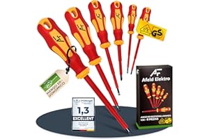 AFELD ELEKTRO Juego de destornilladores VDE magnéticos - 6 piezas - 3 cruzados - 3 planos - aislados hasta 1000 V - Fabricados en acero S2 de calidad industrial (Sin bolso, A00169)