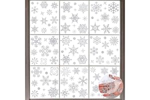 Rnitle Pegatinas de Ventana de Navidad, 9 Hojas Copos de Nieve para Navidad,Decoración de Navidad Reutilizables de PVC, Adhesivos para Ventana con Copo de Nieve