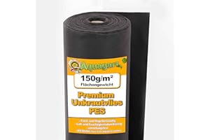 Aquagart Włóknina przeciw chwastom czarna PES – 150 g - 15m x 1m I folia ochronna do ogrodu i podwyższonej grządki I włóknina ogrodowa i blokada chwastów I przepuszczająca wodę folia przeciw chwastom