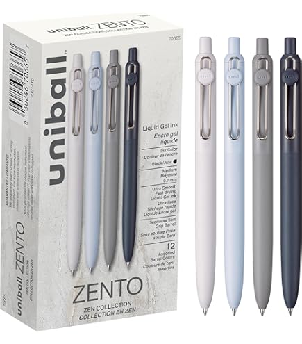 uni-ball Zento Gel Ink Rollerball Pens, 12 Black Medium Point