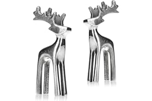 ‎COM-FOUR com-four® 2X Rentier-Skulptur- Dekofigur aus Aluminium - weihnachtliches und Elegantes Wohnaccessoire - Metall-Austeller für die Winterzeit (02 Stück - klein)