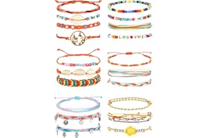 Kakonia 20PCS VSCO Bracelets Surfer Wave Bracelets Réglable Chaîne de Perles Bracelet Fait Main Amitié Bracelet Chaîne Été Plage Boho Bracelets Bracelets de Cheville pour Femme
