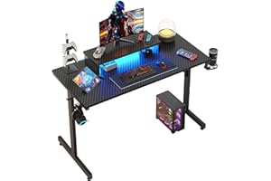 Bestier Small Gaming Desk 106.6 CM LED Computer Desk with Monitor Stand Gamer Workstation with Cup Holder & Headset Hooks for Home Office Bedroom Small Space