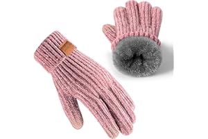UCQKLI Handschuhe Damen Winter Chenille, Thermo Handschuhe Damen Touchscreen Kaltes Wetter Fleece Gefüttert Finger mit Elastischem Strickbündchen