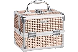 Joligrace Mallette Maquillage avec Le Miroir Valise Maquillage Vanité Rangement Maquillage Malette à Onglerie Organisateur Beauté Cas Femme Bijoux Boîte de Cosmétiques Professionnel avec Clés, Doré