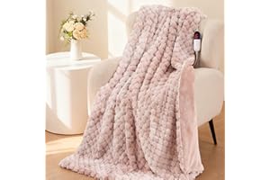 ‎CURECURE CURECURE Heated Blanket Electric 130x180cm, 3D Petal Jacquard Bunny Fleece & Flannel, 6 Heat Settings & 1-10H Auto-Off Heating Throws, Machine Washable Heated Throw for Bed Sofa Office（Rosa）