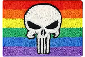 EXPRESS-STICKEREI LGBTQ Patch rainbow Flag fabric applique to sew or iron on for all fabrics | LGBTQ skull Sticker Skull Emblem Rainbow Biker Patch for all clothing and leather | 70x50 mm