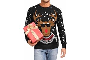 Jahetuul Jersey Navidad Hombre de Cuello Redondo Suéter Navidad Invierno Manga Larga Elegante Jersey de Punto de Renos Suave y Acogedor para Hombre