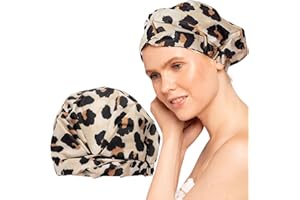 Kitsch Bonnet De Douche Luxe pour Femmes, Réutilisable et Imperméable. Anti-glisse, Chic et Taille Unique, Il Protège Les Cheveux Longs Sous La Douche. Bonnet élégant Avec Imprimé - léopard