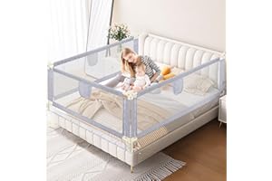 ‎IKODM Ikodm Bettgitter Rausfallschutz 200CMx2+180CMx1 Bettschutzgitter Kinderbettgitter, Kinderbettschutzgitter für Kinder & Elternbetten, Höhenverstellbar 64-96cm mit Luftiges Netz, Stabile, Grau
